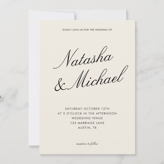 Minimalist Classy Black and Ivory Wedding Inbjudningar (Framsida)