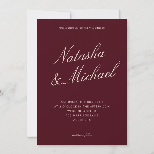 Minimalist Classy Burgundy Wedding Inbjudningar (Framsida)