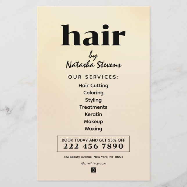 Minimalist clean boho style hair salon flygblad (Framsidan)