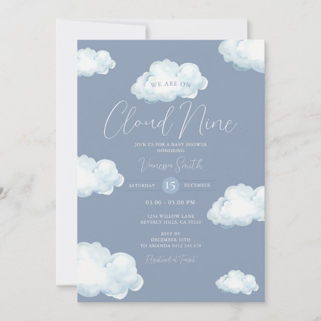 Minimalist Cloud Nine Baby Shower Party Inbjudningar (Framsida)