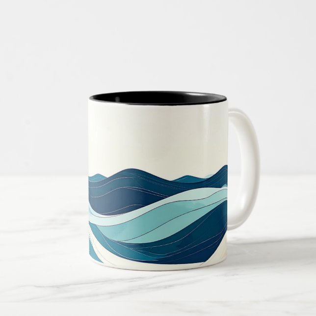 Minimalist Coastal Line Art Coffee Cup mug Två-Tonad Mugg (Framsida höger)
