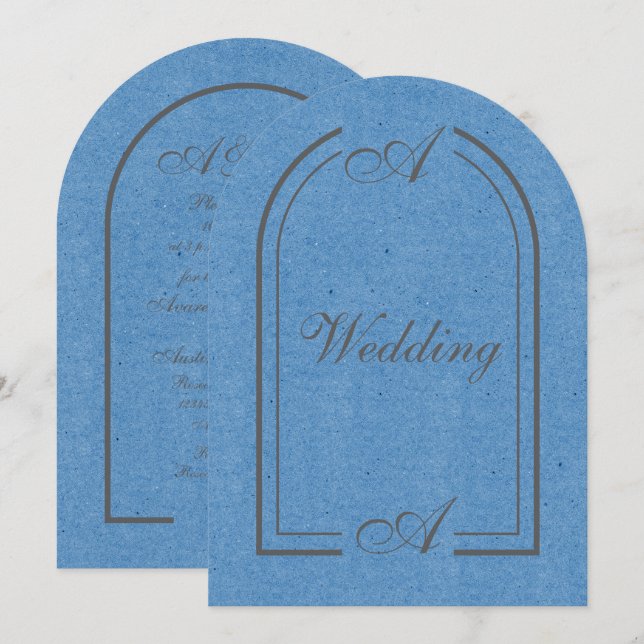 Minimalist Cobalt Blue and Gray Arch Wedding Inbjudningar (Fram/baksida)