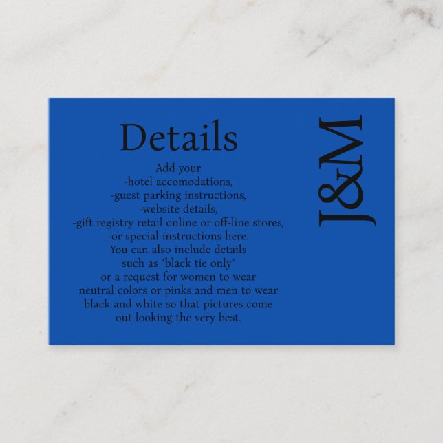 Minimalist Cobalt Blue Enclosure Details Card Tilläggskort (Framsida)