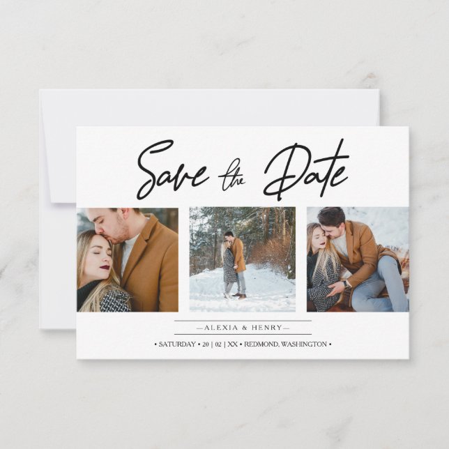 Minimalist Collage 3 Custom Photos Engaged Couple (Framsida)