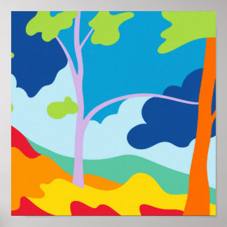 Minimalist Color Block Abstract Landscape Square Poster