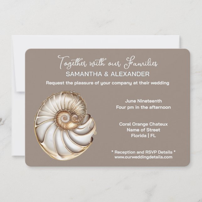 Minimalist Conch Shell Beach Wedding  Inbjudningar (Framsida)