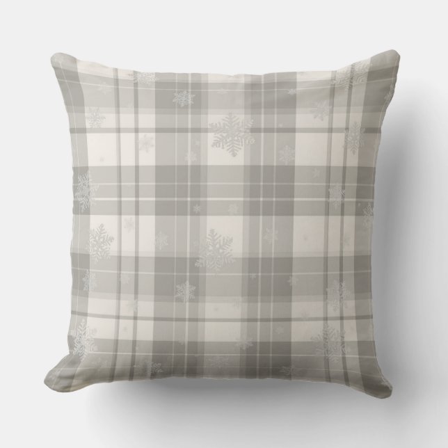 Minimalist Cool Gray Snowflake Plaid Throw Pillow Kudde (Framsida)