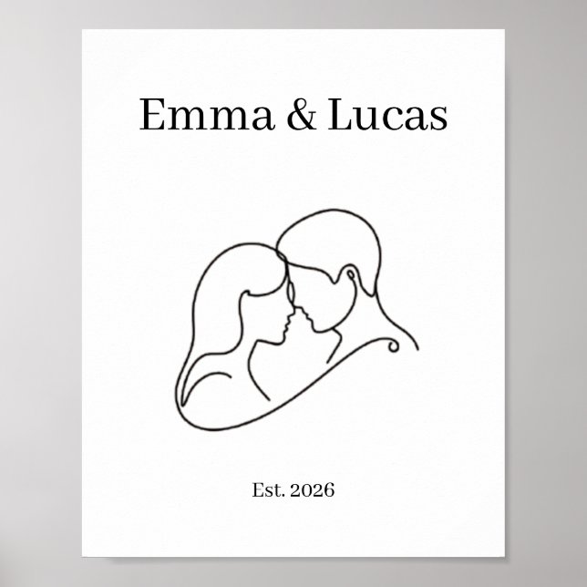 Minimalist Couple Line Art Custom Names Poster (Framsidan)