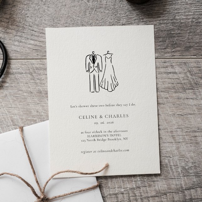 Minimalist Couples Shower Bride & Groom Line Art Inbjudningar (Skapare uppladdad)
