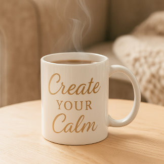 Minimalist Cozy Quote Mug – “Create Your Calm”  Kaffemugg