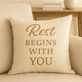 Minimalist Cozy Quote Pillow -Rest Begins With You Kudde
