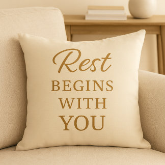 Minimalist Cozy Quote Pillow -Rest Begins With You Kudde