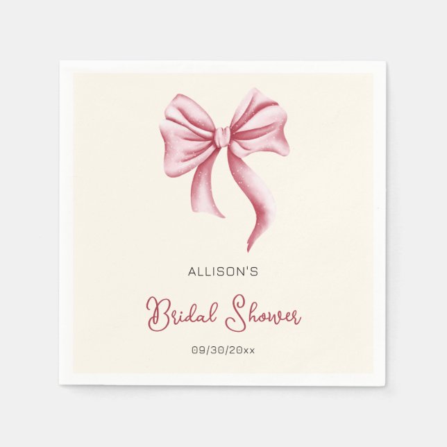 Minimalist Cream Blush Pink Bow Bridal Shower Pappersservett (Framsidan)