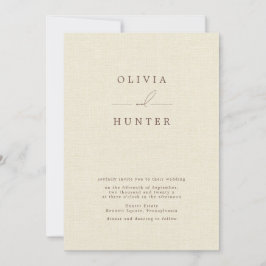 Minimalist Cream Faux Linen Bröllop Inbjudningar