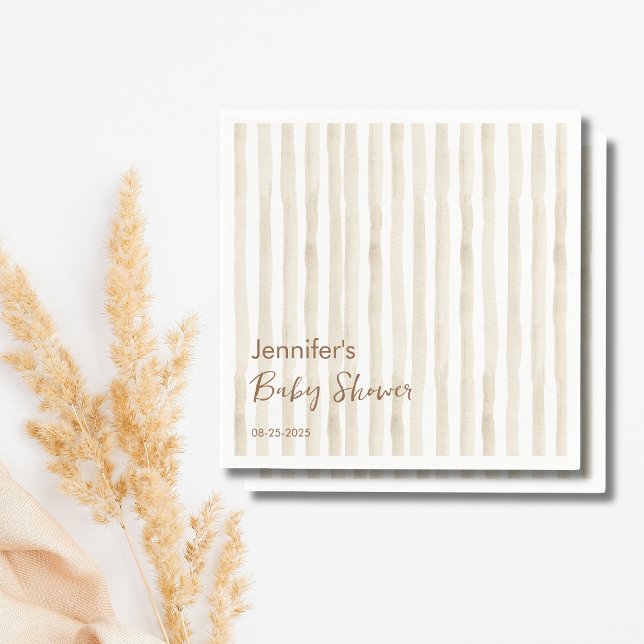 Minimalist Cream Vertical Stripe Rustic Baby Pappersservett (Skapare uppladdad)