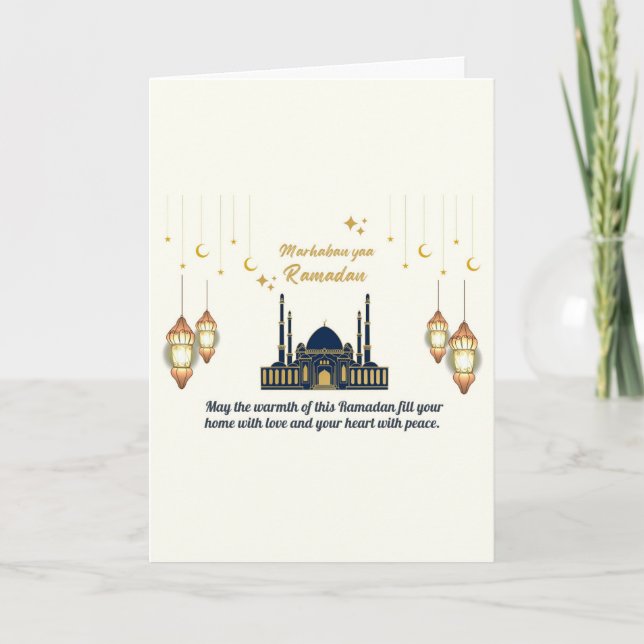  Minimalist Crescent Moon Ramadan Blessings Kort (Framsida)