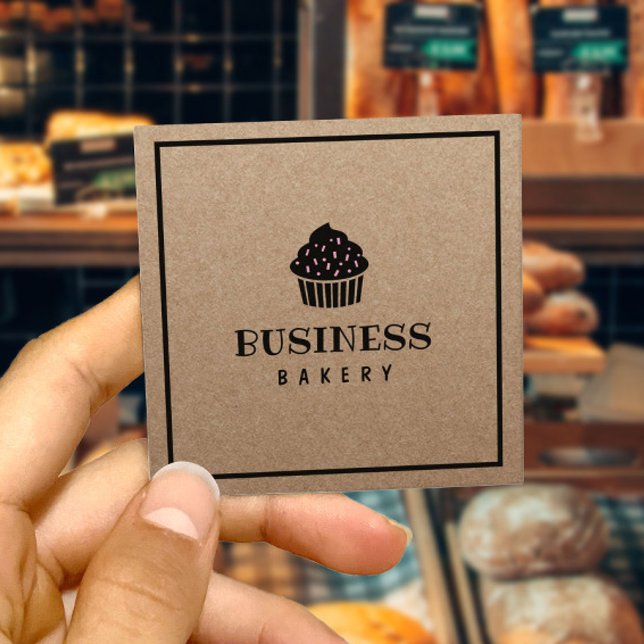 Minimalist Cuptårta Home Bakery Rustic Kraft Fyrkantigt Visitkort (Skapare uppladdad)