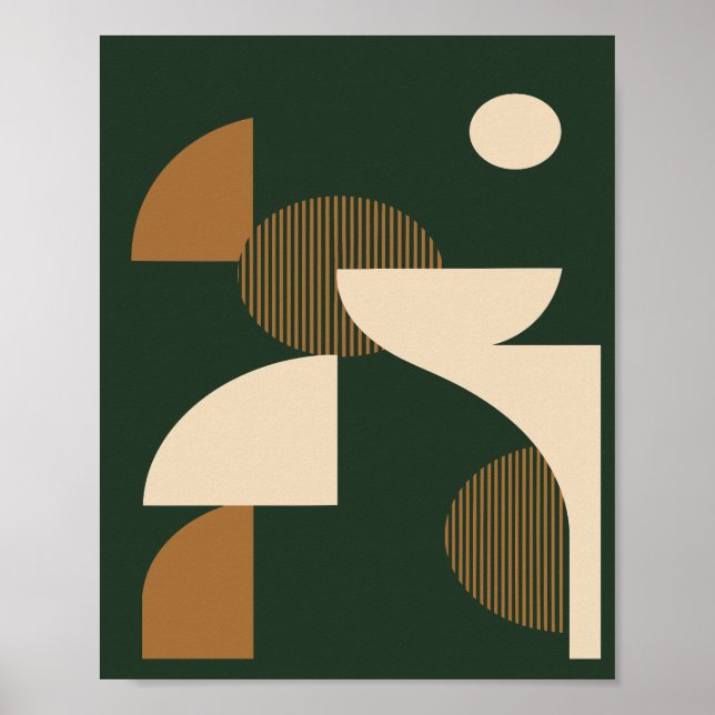 Minimalist Curved Shapes on Dark Green Background Poster (Framsidan)