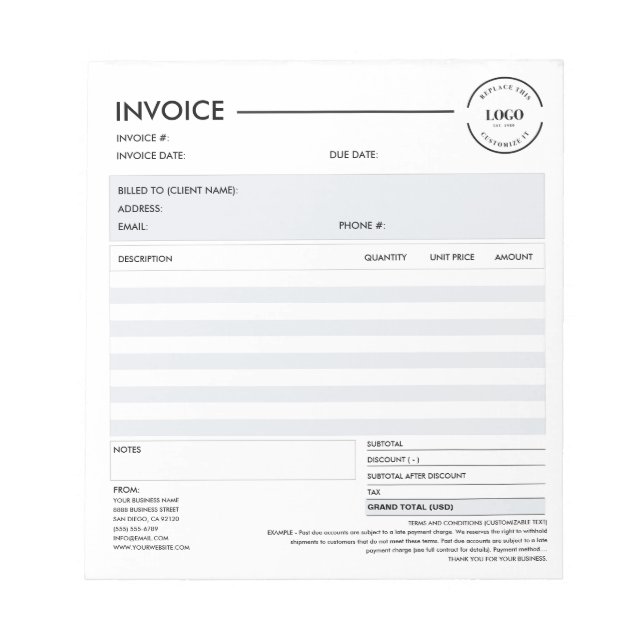 Minimalist Custom Business Invoice Sales Receipt Anteckningsblock (Framsida)