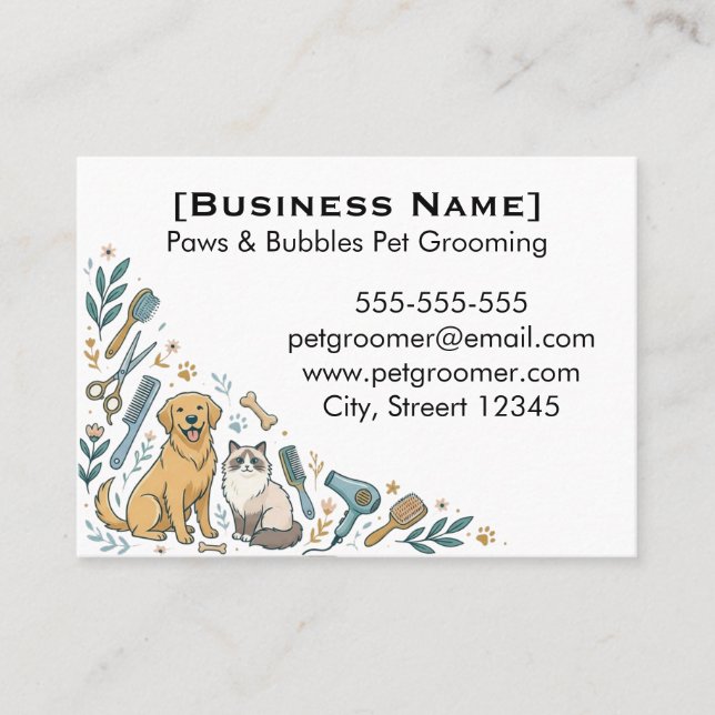 Minimalist Custom Pet Groomer Business Card  Visitkort (Framsida)