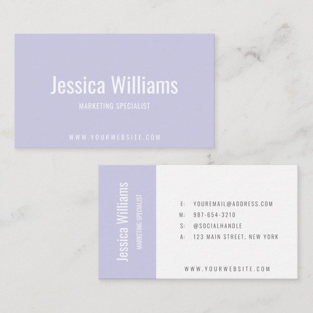 Minimalist Customizable Professional Lavender Visitkort (Fram/baksida)