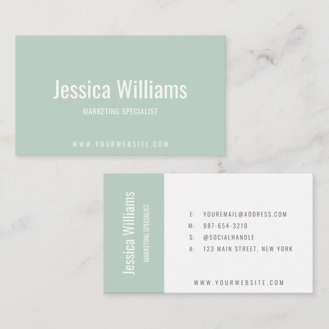 Minimalist Customizable Professional Pastel Green Visitkort (Fram/baksida)