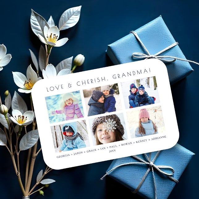 Minimalist Cute 6 Multi Photos Collage Keepsake Magnet (Minimalist Cute 6 Photos Collage Keepsake for Family: Mom, Nanna, dad... Magnet.)