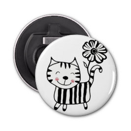 Minimalist Cute Cat with Flower on Tail Decorative Flasköppnare