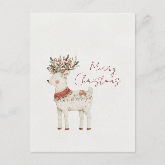 Minimalist Cute Reindeer Christmas Vykort (Framsida)