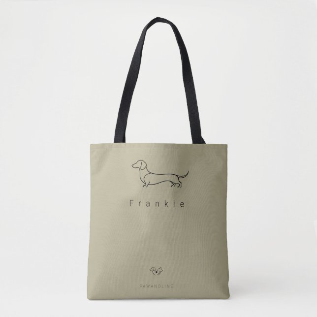 Minimalist Dachshund Tote Bag | Custom Pet Name Tygkasse (Framsida)