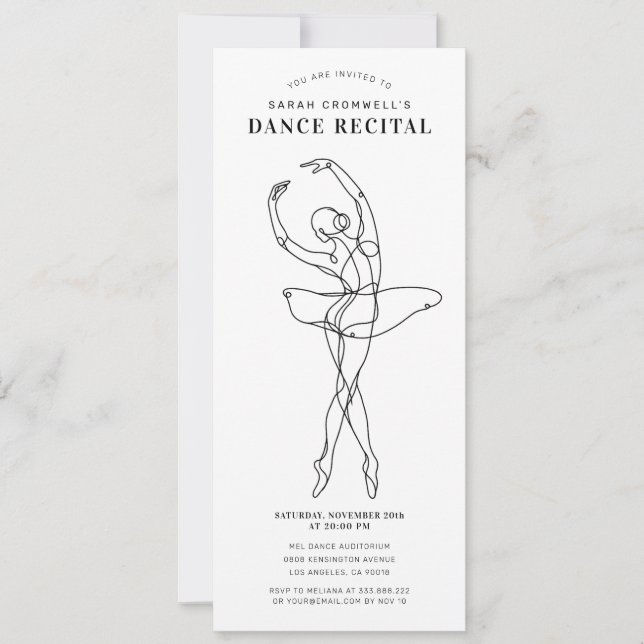 Minimalist Dance Recital Elegant Ballerina Inbjudningar (Framsida)