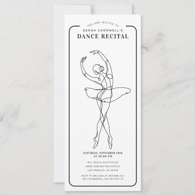 Minimalist Dance Recital Ticket Style Inbjudningar (Framsida)
