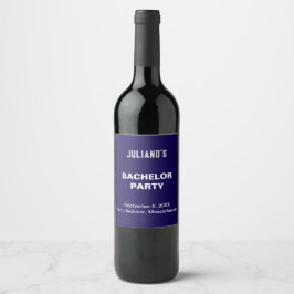 Minimalist Dark Blue Bachelor Party Wine Label Vinflaska Etikett