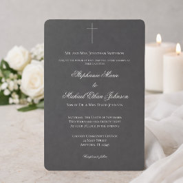 Minimalist Dark Cross Formal Church Wedding Inbjudningar