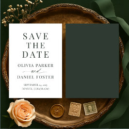 Minimalist Dark Green Wedding Save the Date Spara Datumet
