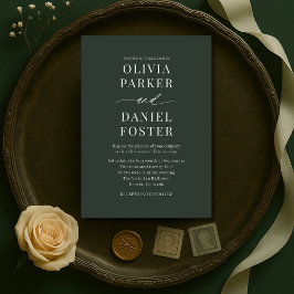 Minimalist Dark Moody Green Wedding Invitation Inbjudningar