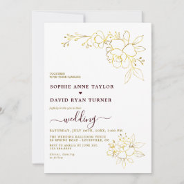 Minimalist Deep Burgundy Gold Simple Wedding Inbjudningar