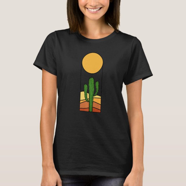Minimalist desert landscape with cactus t shirt (Framsida)