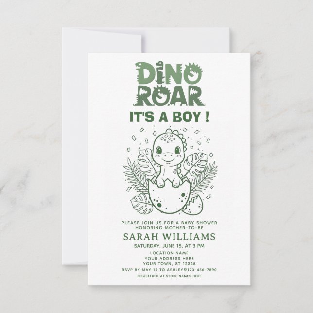 minimalist Dinosaur Baby Shower party boy Roar Inbjudningar (Framsida)
