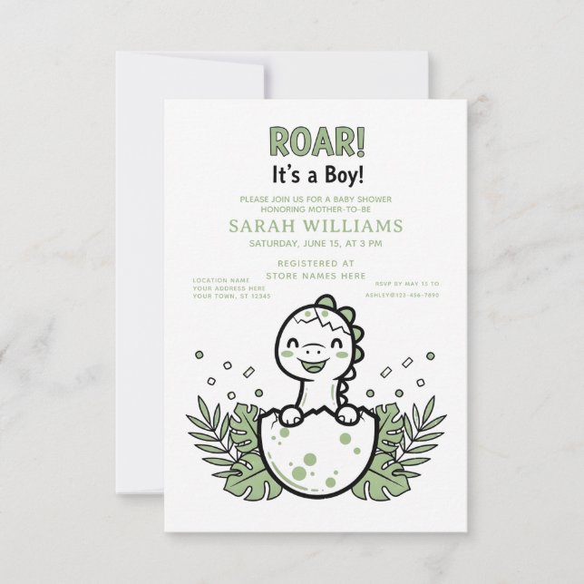 minimalist Dinosaur Baby Shower party boy Roar Inbjudningar (Framsida)