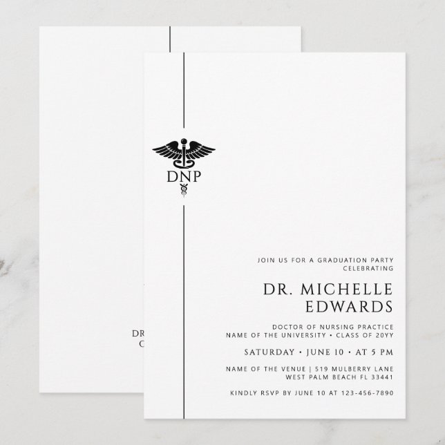 Minimalist DNP Doctor of Nursing Practice Graduate Inbjudningar (Fram/baksida)