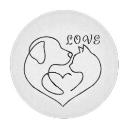 Minimalist Dog and Cat Heart - One Line Art Design