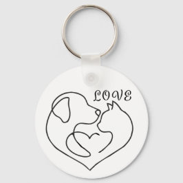 Minimalist Dog and Cat Heart - One Line Art Design Nyckelring