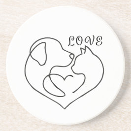 Minimalist Dog and Cat Heart - One Line Art Design Underlägg