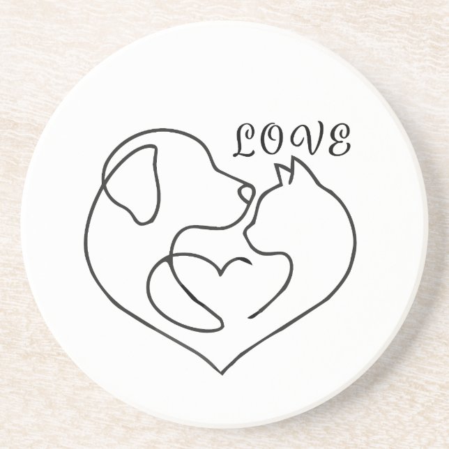 Minimalist Dog and Cat Heart - One Line Art Design Underlägg (Framsidan)