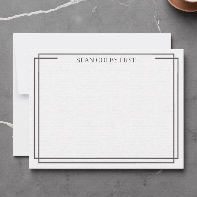 Minimalist Double Border Note Card Grey Stationery Anteckningskort (Skapare uppladdad)