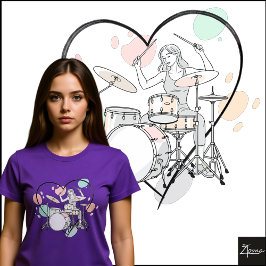 Minimalist Drummer Sketch Pastel Heart Outline T Shirt