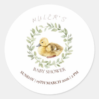 Minimalist Duckling Watercolor Baby Shower Envelop Runt Klistermärke