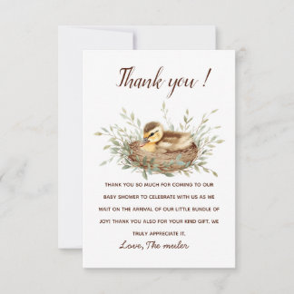 Minimalist Duckling Watercolor Baby Shower Thank Y Tack Kort