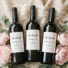 Minimalist Dusky Pink Peony Floral Wedding Vinflaska Etikett